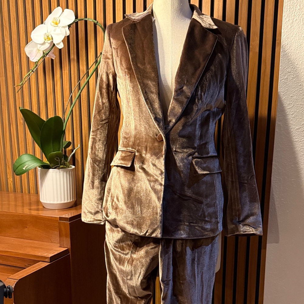 Brown Velvet Blazer and Pants Set